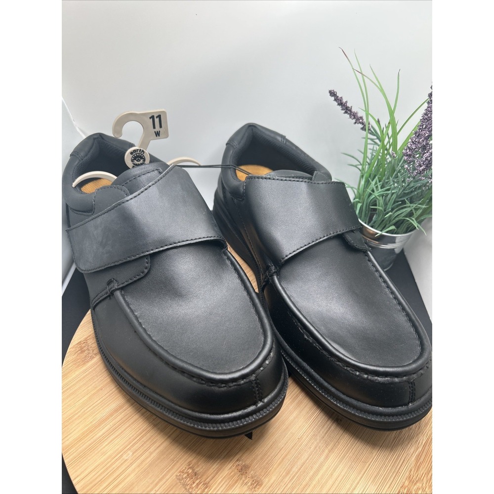 New Earth Spirit Layton Hook & Loop Strap Black Leather Cushion Shoe Men's 11 W